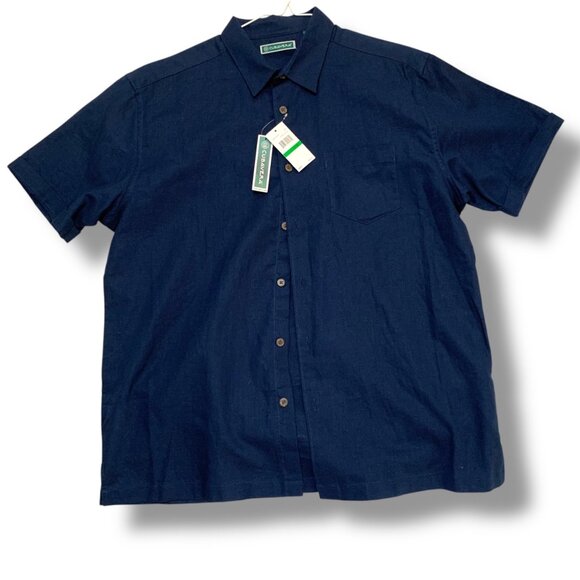 NWT Cubavera Men's Navy Linen Short-Sleeve Button-Up Shirt Sz L Havanna Cigar - Picture 1 of 7